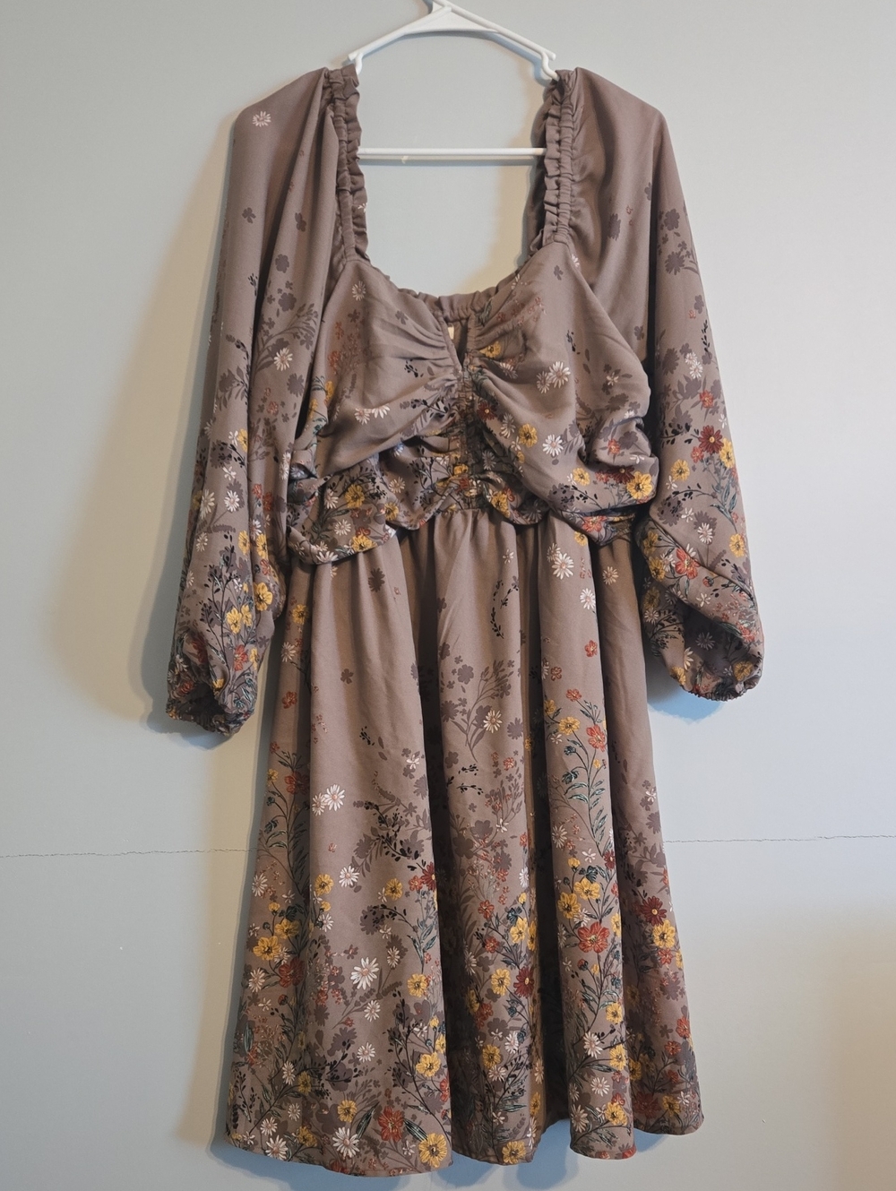 Maurices Taupe Floral Long Sleeve Midi Dress XXL